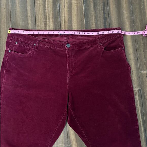 Plus Sz 22W Kut from the Kloth Maroon Burgundy Corduroy Pants High Waist Rise - Picture 2 of 9